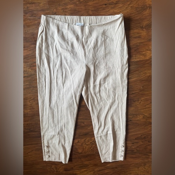 J Jill Linen Blend Cropped Pants Khaki Button Ankle Detail Side Zip NWT XL - Picture 1 of 10